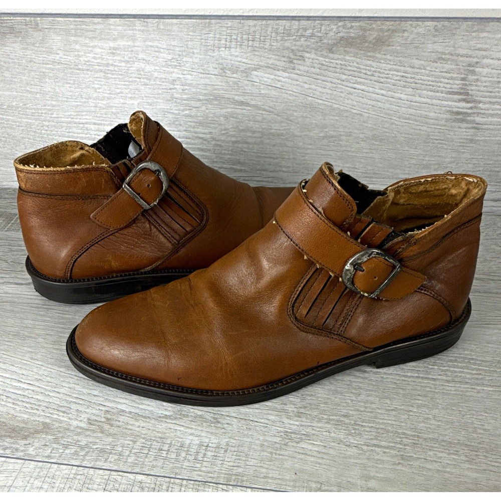 Venturini Made in Italy Mens 10 Brown Leather Buckle Ankle Boots Heritage Style